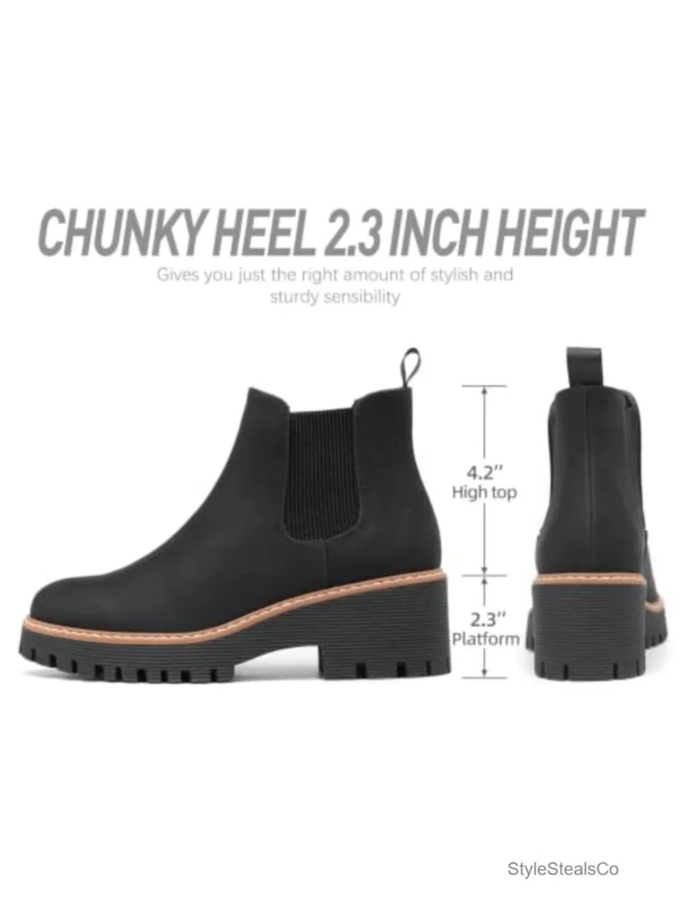 Chunky Platform Chelsea Ankle Boots Low Wedge Heel Faux Leather Suede